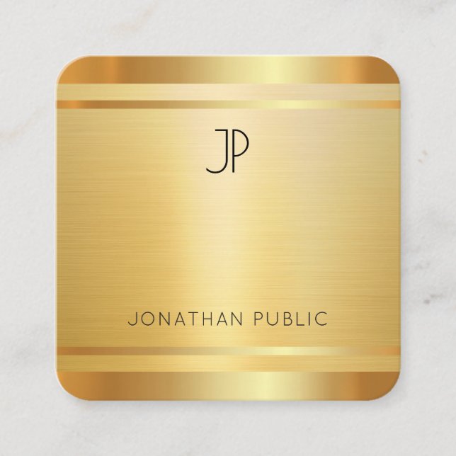 Carte De Visite Carré Faux Gold Premium Silk Fini Élégant Arrondi (Devant)