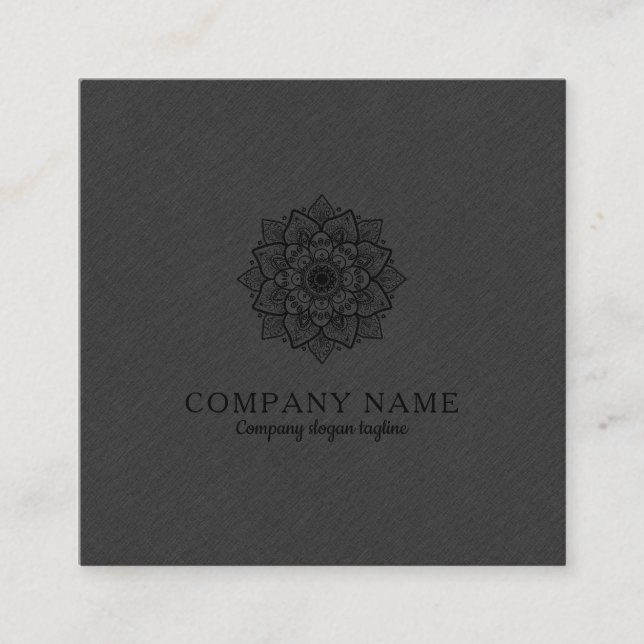 Carte De Visite Carré Faux gris foncé Lin & Mandala noir (Devant)