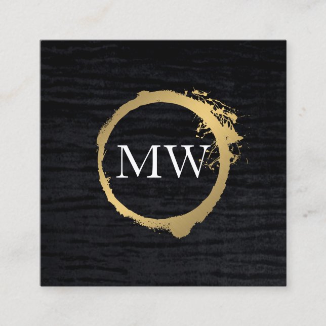 Carte De Visite Carré Faux Metallic Gold Velvet Noir avec Monogramme (Devant)