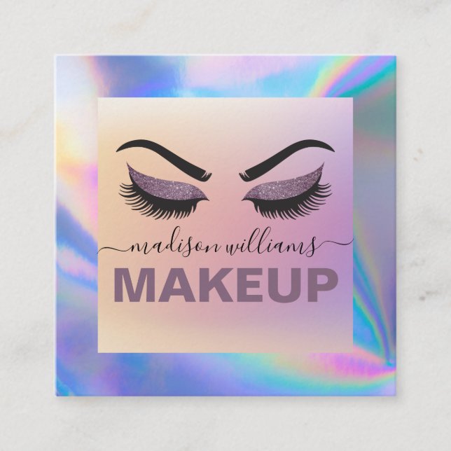 Carte De Visite Carré Faux moderne Holographique Élégant script de signa (Devant)