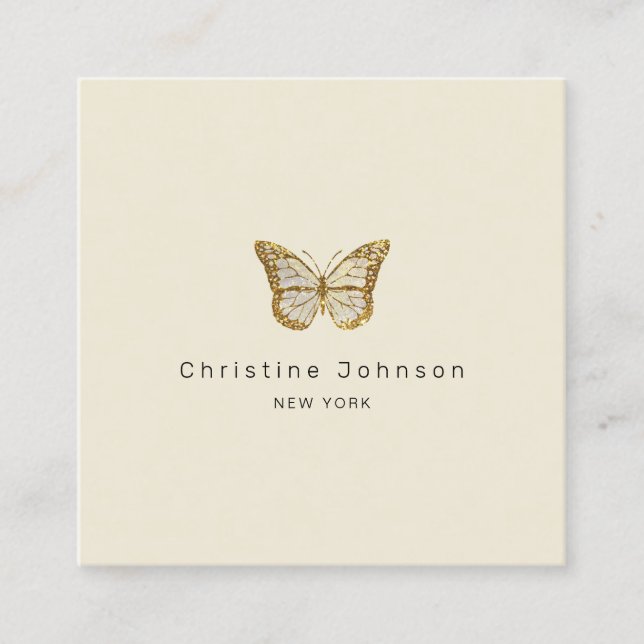 Carte De Visite Carré faux or parties scintillant logo papillon (Devant)