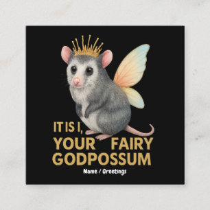 Carte De Visite Carré Fée Godpossum Cute Opossum avec Couronne et ailes