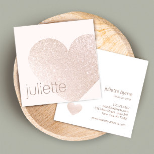 Carte De Visite Carré Feminine Champagne Pink Glitter Heart Beauty Salon