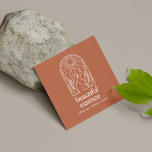 Carte De Visite Carré Femme Feuille Moon Arch Beauté Wellness Terracotta
