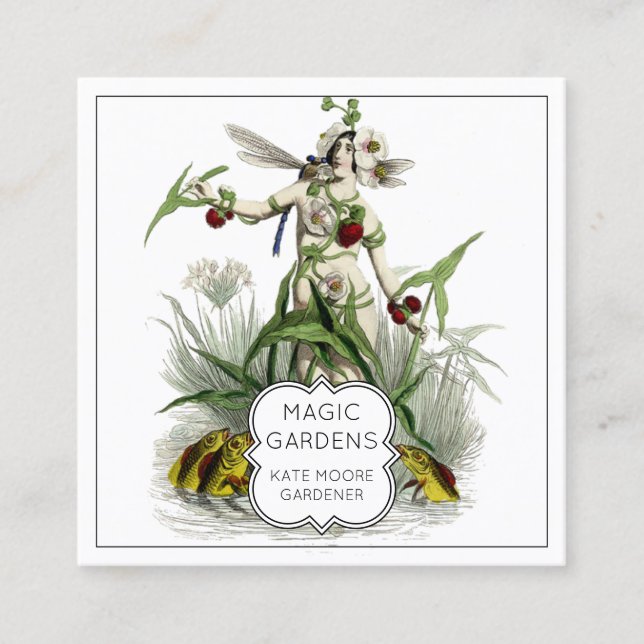 Carte De Visite Carré Femme Magique De Jardinier De Fleurs Ou Paysage (Devant)