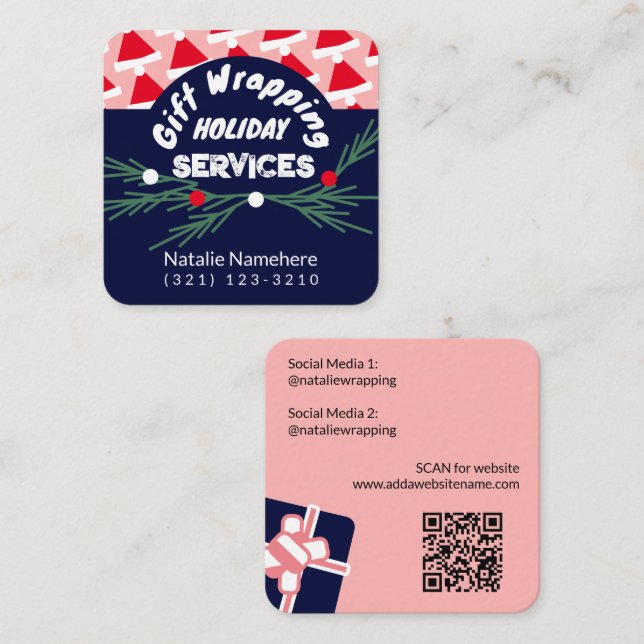 Carte De Visite Carré Festive Pink Modern Professional Service d'emballa (Devant / Derrière)