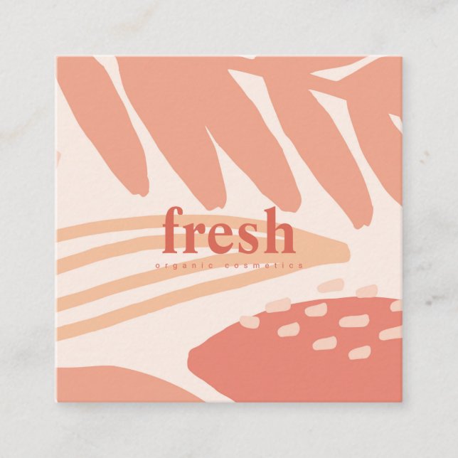 Carte De Visite Carré Feuillage Abstrait Peach Pink Coral Crème Blush (Devant)