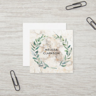 Carte De Visite Carré Feuilles aquarelle sur marbre motif professionnel