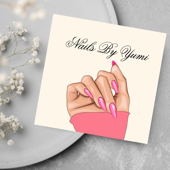 Carte De Visite Carré Fille unique ongle rose beauté manicuriste (Créateur téléchargé)
