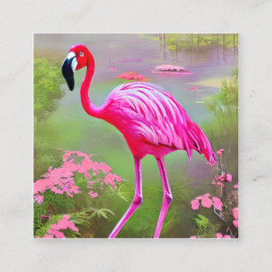 Carte De Visite Carré Flamant rose aquarelle