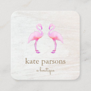 Carte De Visite Carré Flamant rose d'aquarelle rose artistique Carré Car