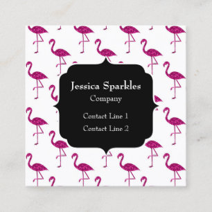 Carte De Visite Carré Flamant rose pailleté motif monogramme scintillant