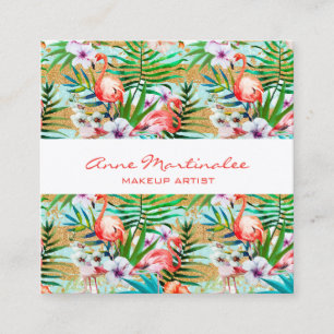 Carte de visite Carré Flamant rose rose Tropical