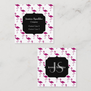 Carte De Visite Carré Flamingo pétillant rose motif Monogramme