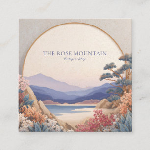 Carte De Visite Carré Fleur Cercle Doré Paysage Asiatique Sérénité