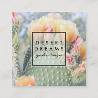 Carte De Visite Carré Fleur de Cactus Jaune Désert Jardin Photo Voyage