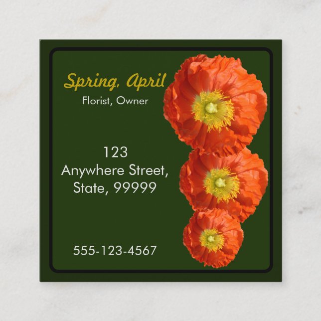 Carte De Visite Carré Fleur de cépages orange vif (Devant)