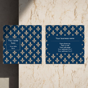 Carte De Visite Carré Fleur de Lis Motif, française, royale, crème, bleu
