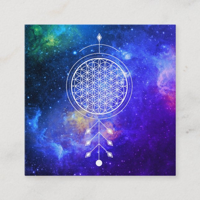 Carte De Visite Carré Fleur d'univers de *~* de l'astrologie de Reiki de (Devant)