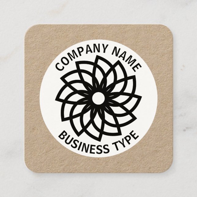 Carte De Visite Carré Fleur géométrique 03 - kraft (Devant)