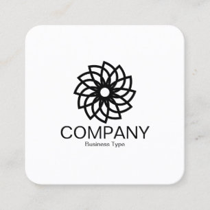 Carte De Visite Carré Fleur géométrique 03 - Noir sur Blanc