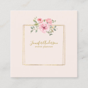 Carte De Visite Carré Fleur sauvage d'aquarelle Flore rose verdoyante