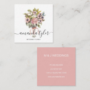 Carte De Visite Carré Fleuriste élégant de mariage floral aquarelle