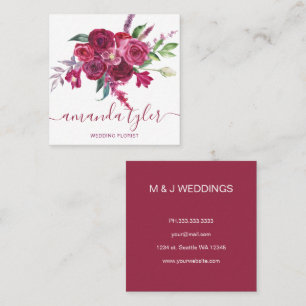 Carte De Visite Carré Fleuriste élégant de mariage floral aquarelle