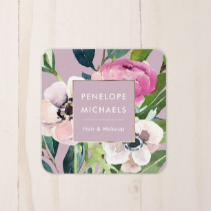 Carte De Visite Carré Fleurs aquarelles roses