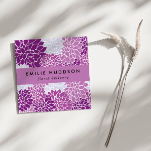 Carte De Visite Carré Fleurs Dahlia Violet, Fleuriste, Boutique De Fleur