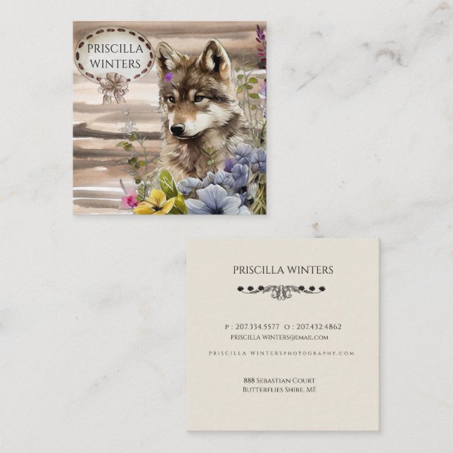 Carte De Visite Carré Fleurs de loup d'aquarelle élégantes (Devant / Derrière)