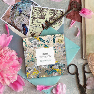 Carte De Visite Carré Fleurs de passion élégantes sur gris argenté