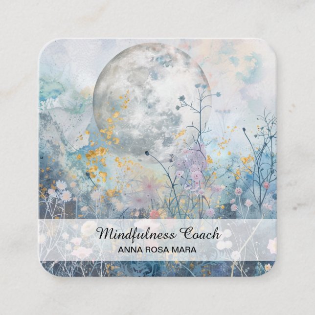 Carte De Visite Carré *~* Fleurs de Pleines lunes florales AP70 Ethereal (Devant)