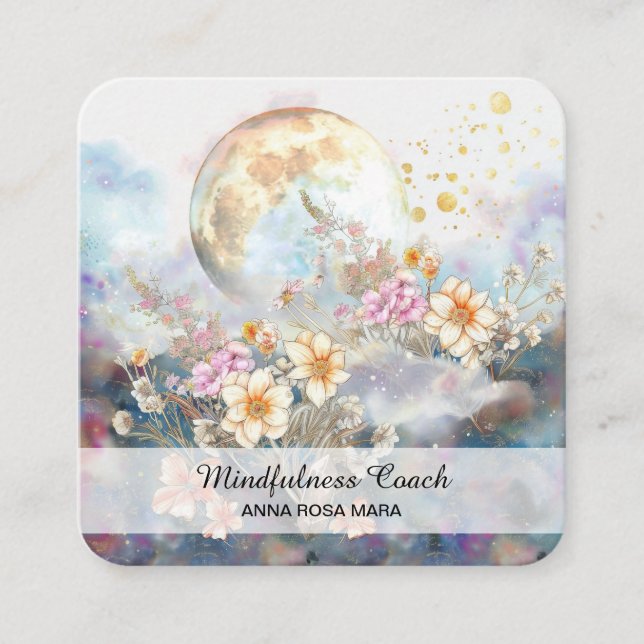 Carte De Visite Carré *~* Fleurs de Pleines lunes florales Ethereal QR - (Devant)