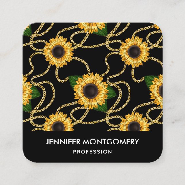 Carte De Visite Carré Fleurs de soleil jaunes élégantes Motif élégant su (Devant)