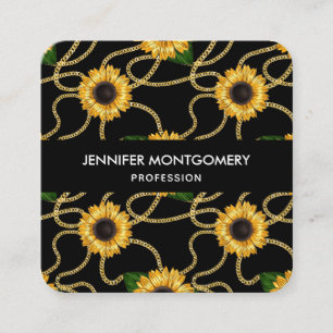 Carte De Visite Carré Fleurs de soleil jaunes élégantes Motif élégant su