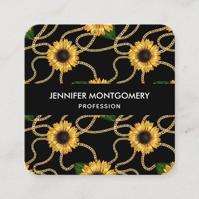 Carte De Visite Carré Fleurs de soleil jaunes élégantes Motif élégant su (Devant)