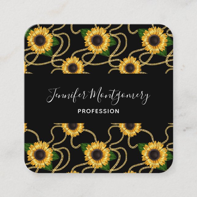 Carte De Visite Carré Fleurs de soleil jaunes élégantes Motif élégant su (Devant)