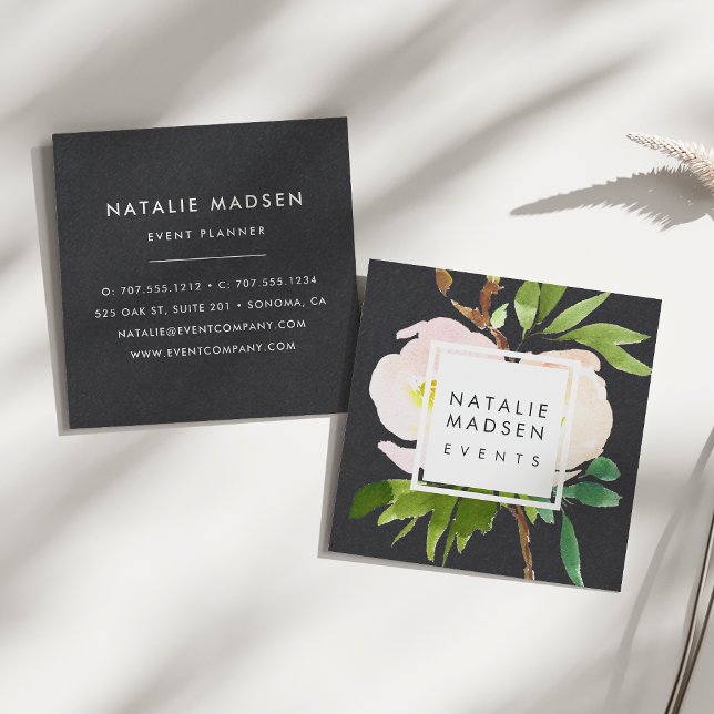 Carte De Visite Carré Fleurs de vidage | Noir (Créateur téléchargé)