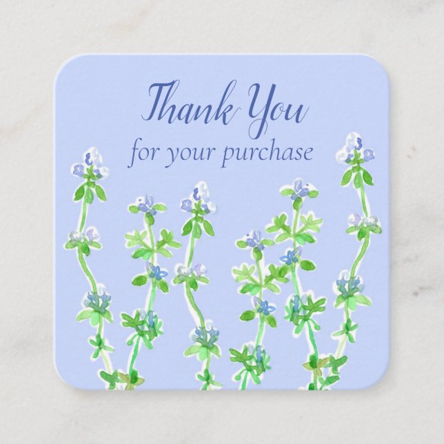 Carte De Visite Carré Fleurs d'Herbes de thym Merci pour votre achat (Devant)