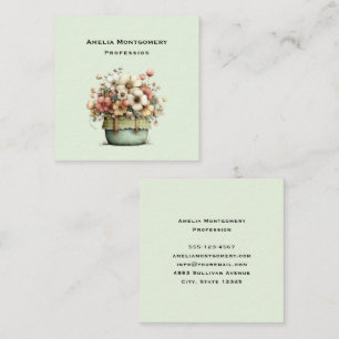Carte De Visite Carré Fleurs en pot Cozy Shabby Mignon Fleuriste