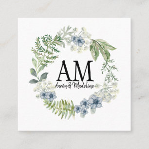 Carte De Visite Carré Fleurs florales personnalisées Monogrammes Forêt