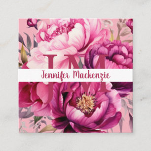 Carte De Visite Carré Fleurs florales rose brillant Premier Chic