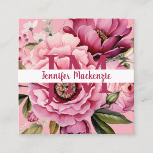 Carte De Visite Carré Fleurs florales rose brillant Premier Chic