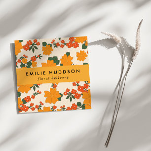 Carte De Visite Carré Fleurs Oranges, Verdure, Fleuriste, Boutique De Fl