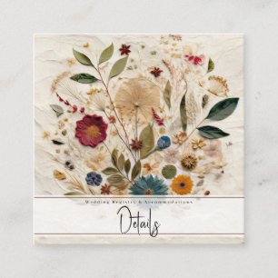 Carte De Visite Carré Fleurs Pressées de Jardin Fantaisiste Mariage Bohè