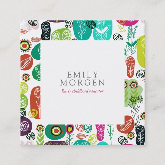 Carte De Visite Carré Fleurs Rétro Mignonnes Tirées À La Main Enseigneme (Devant)