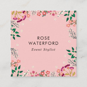 Carte De Visite Carré Fleurs sauvages boho rose