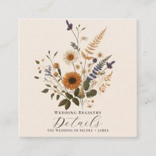 Carte De Visite Carré Fleurs sauvages Bouquet floral vintage Détails boh