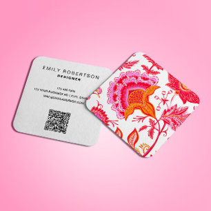 Carte De Visite Carré Fleurs Vintages preppy   Blanc rose orange